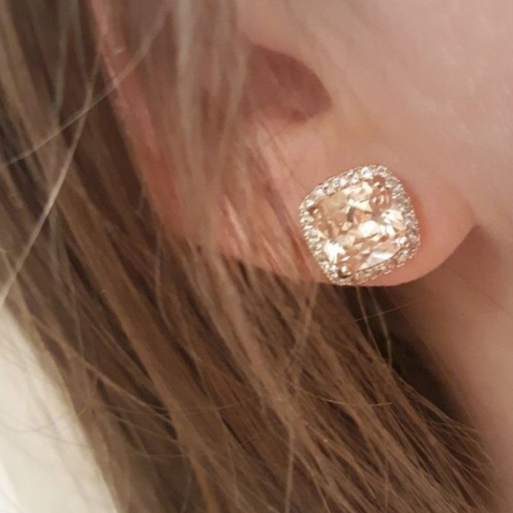 18k Rose Gold Filled Champagne Topaz Stud Earrings - Picture 6 of 8